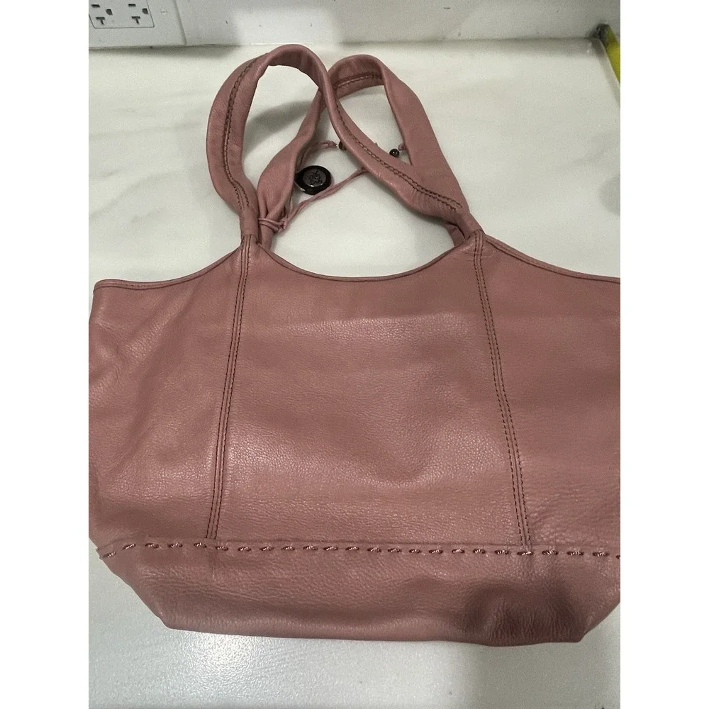 The Sak Leather Shoulder Bag Pink Tassels‎ Stitch Fun Lining Hobo EUC Boho